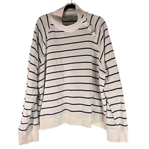 J.Crew Womens Striped Wide Button Collar Tunic Sweatshirt Cloudspun Fleece Sz 3X - Picture 2 of 6